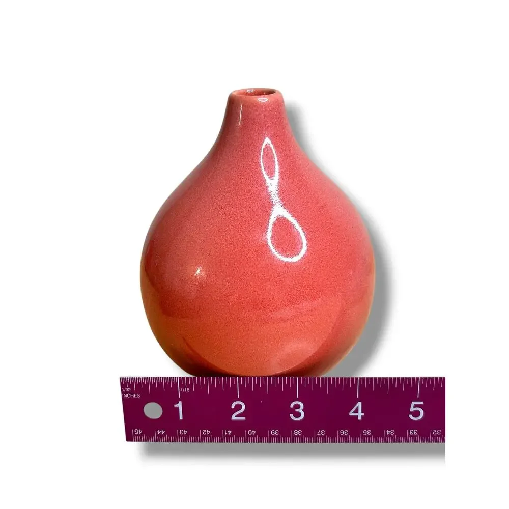 West Elm Coral Pink or Salmon Ceramic Bud Vase Teardrop Shape Good Condition